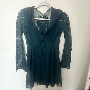 Free People Teal Reign Over Me Lace Long Sleeve Dress